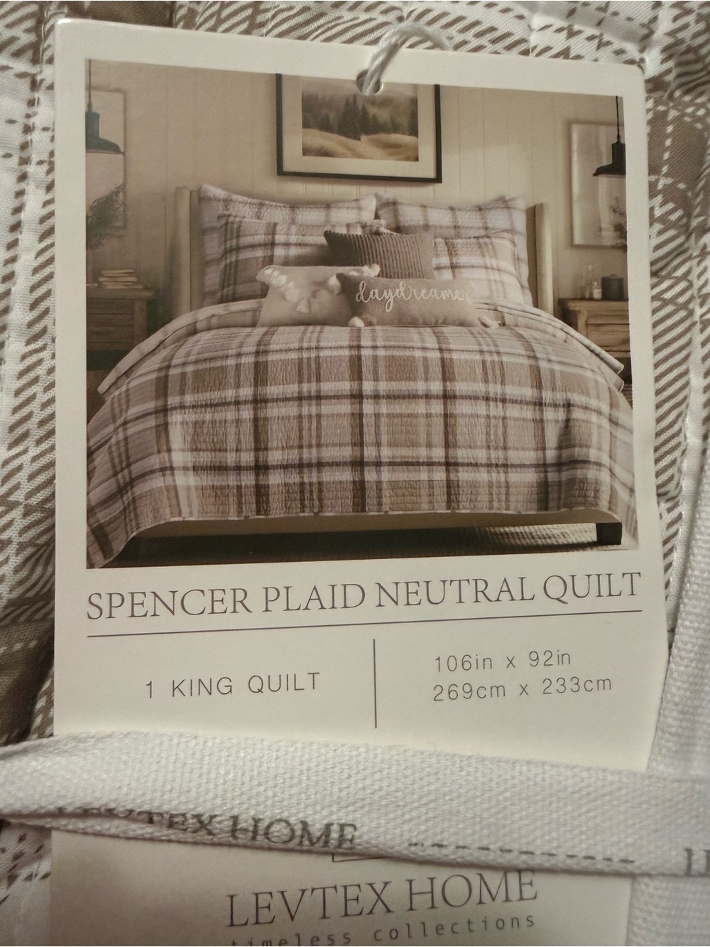 Levtex Home Spencer Plaid Neutral King Quilt NWT